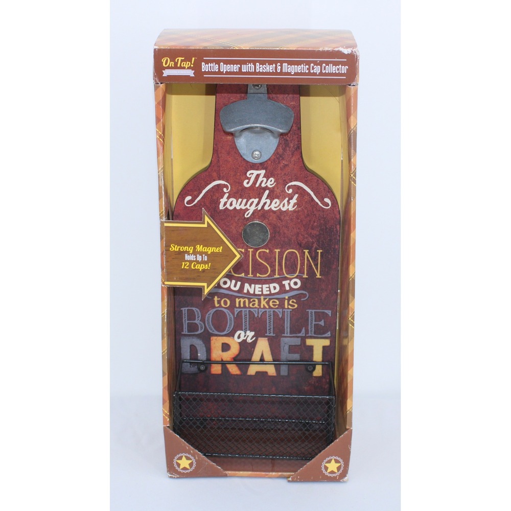 On Tap Bottle Opener with Basket Magnetic Cap Collector Boston Warehouse